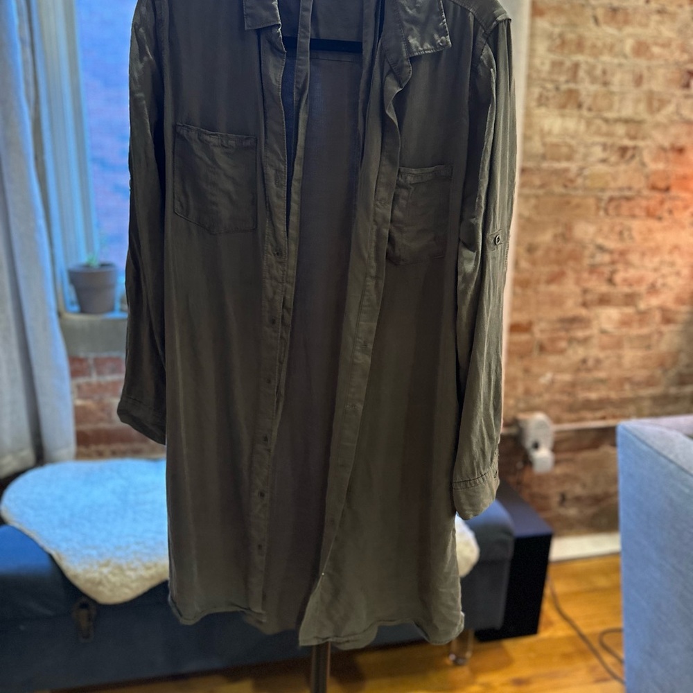 Olive Green Long Sleeve Shirt Dress